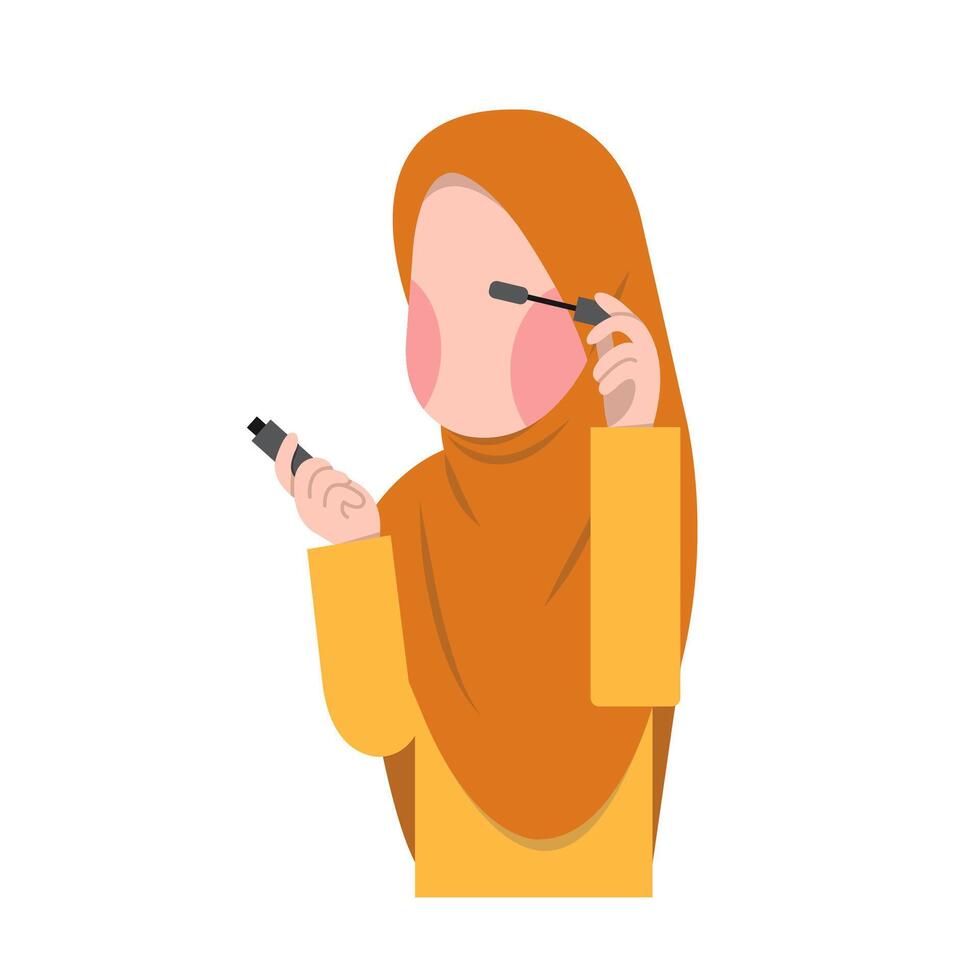 Hijab Woman Doing Makeup vector