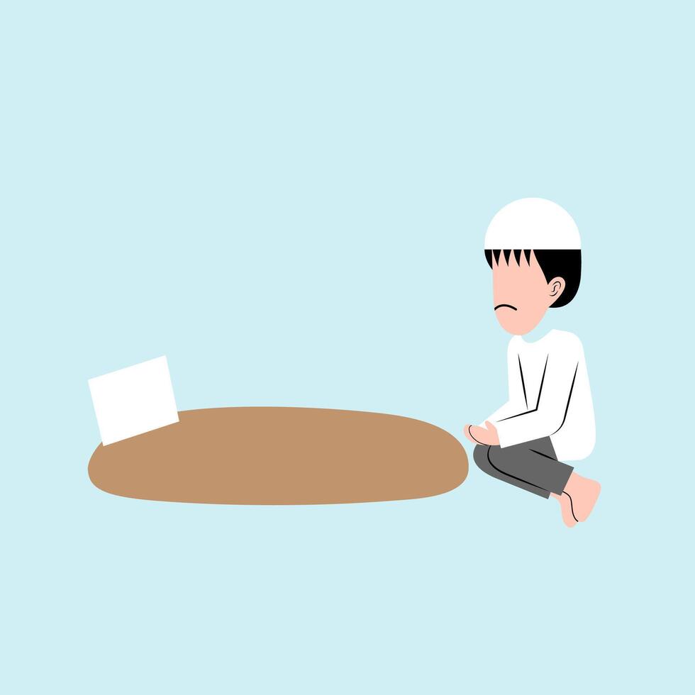 Muslim Boy Sitting In Front Of Grave vector