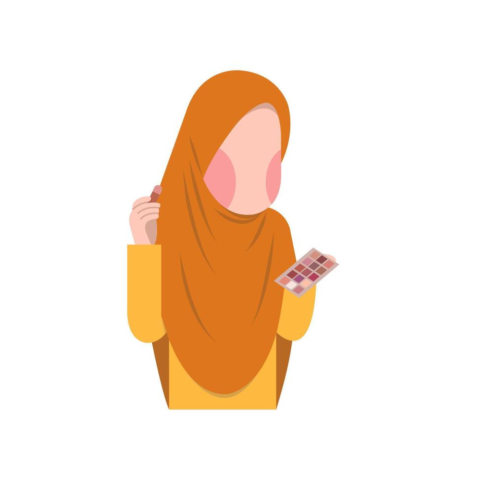Character Of Muslimah Doing Makeup vector