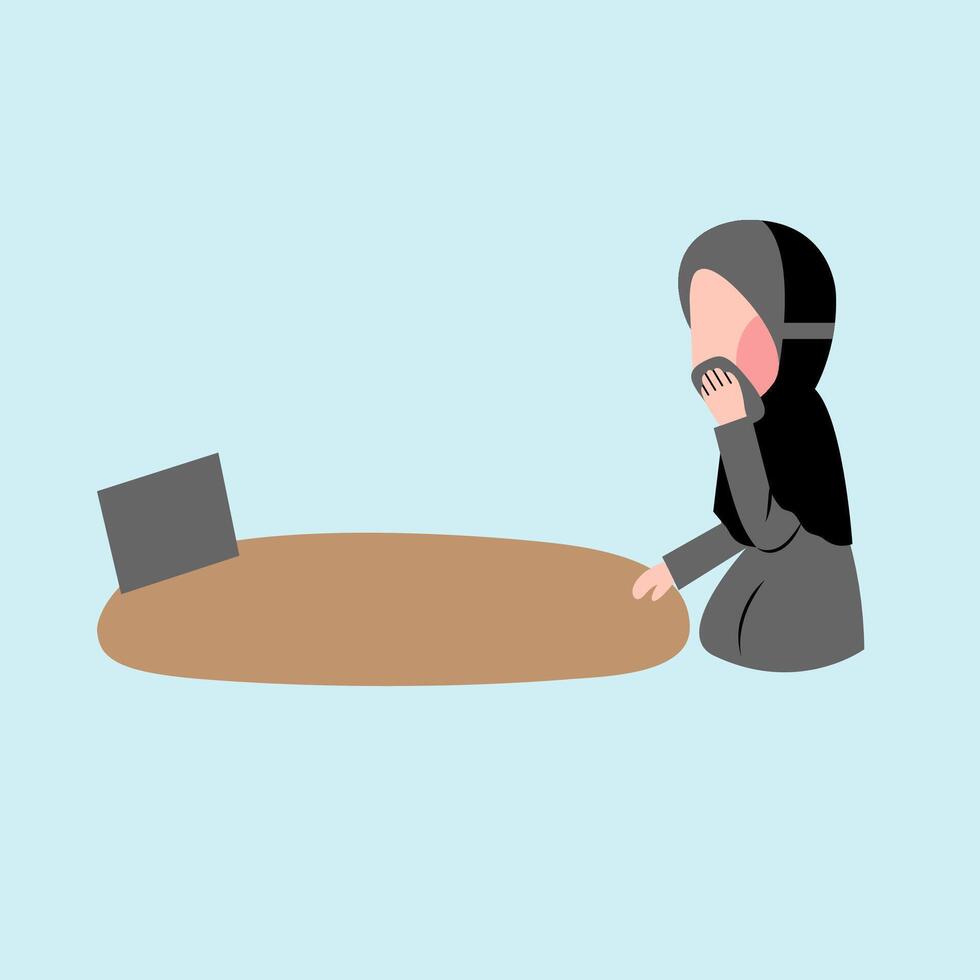 Hijab Girl Having Sad Moment When Visiting Grave Illustration vector