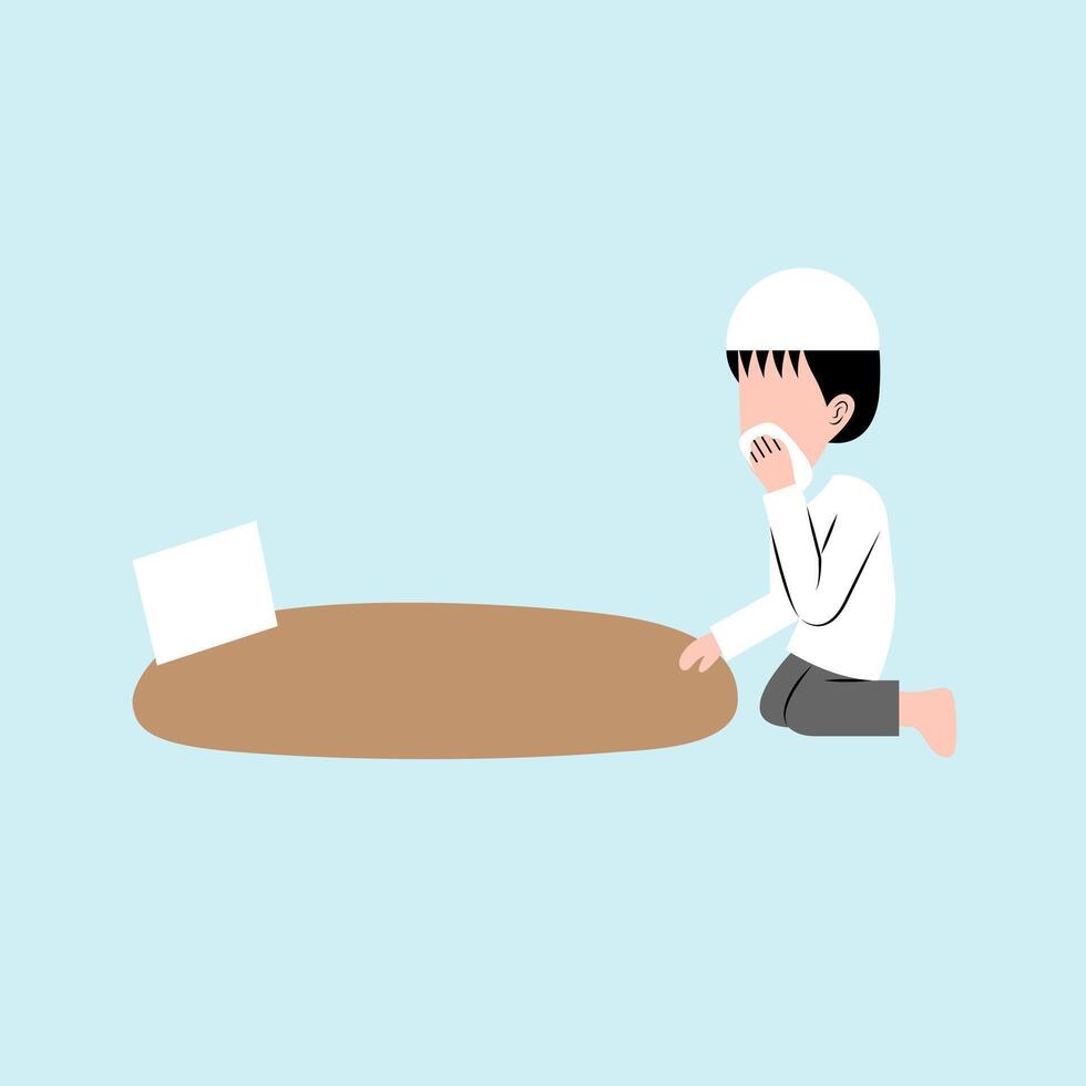 Sad Muslim Boy With Grave vector