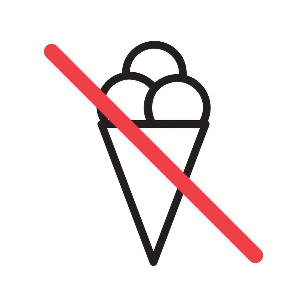 Prohibition sign No ice cream, outline icon isolated on white background. vector