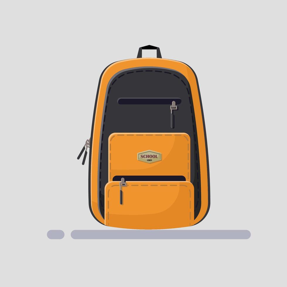 Flat illustration back to school bag, orange school bag vector