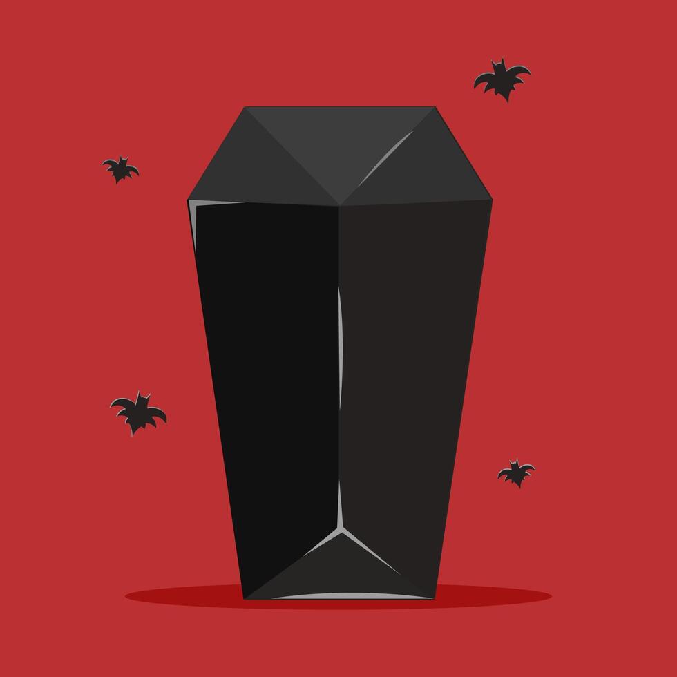 Flat illustration happy halloween, dracula's coffin with bat vector