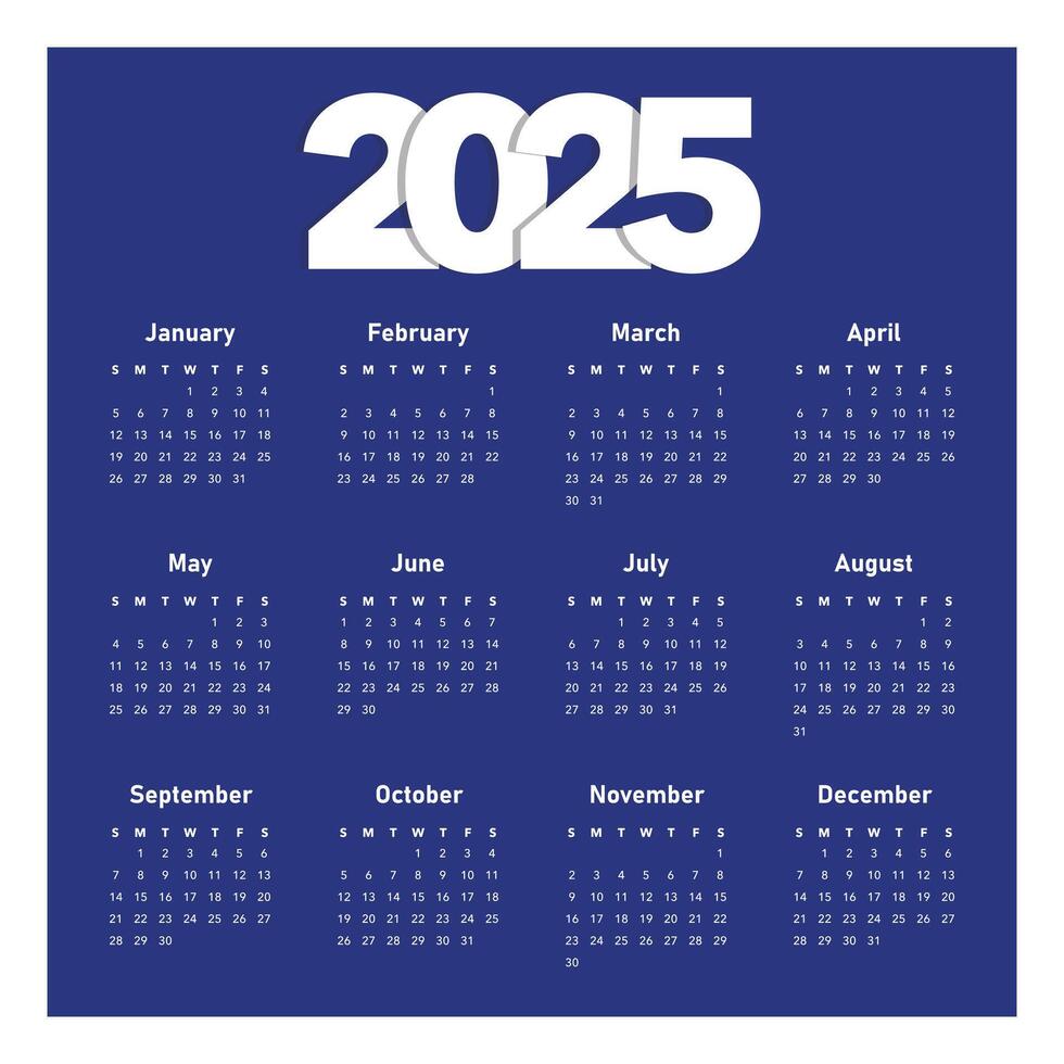 2025 Calendar template with blue background vector