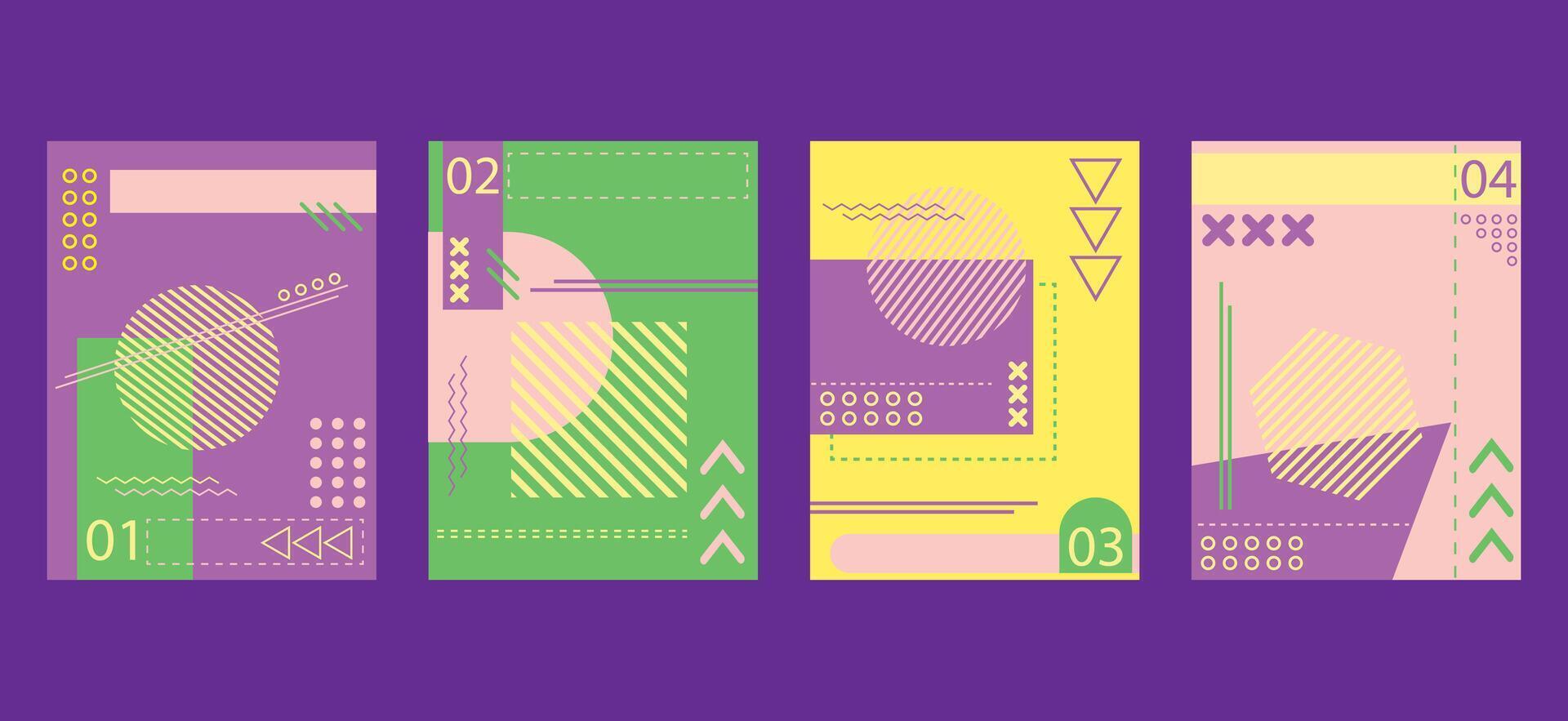 abstract background brochure book covers set minimalist geometric design. Memphis style background templates with circle, triangle, hexagonal and squares shapes vector