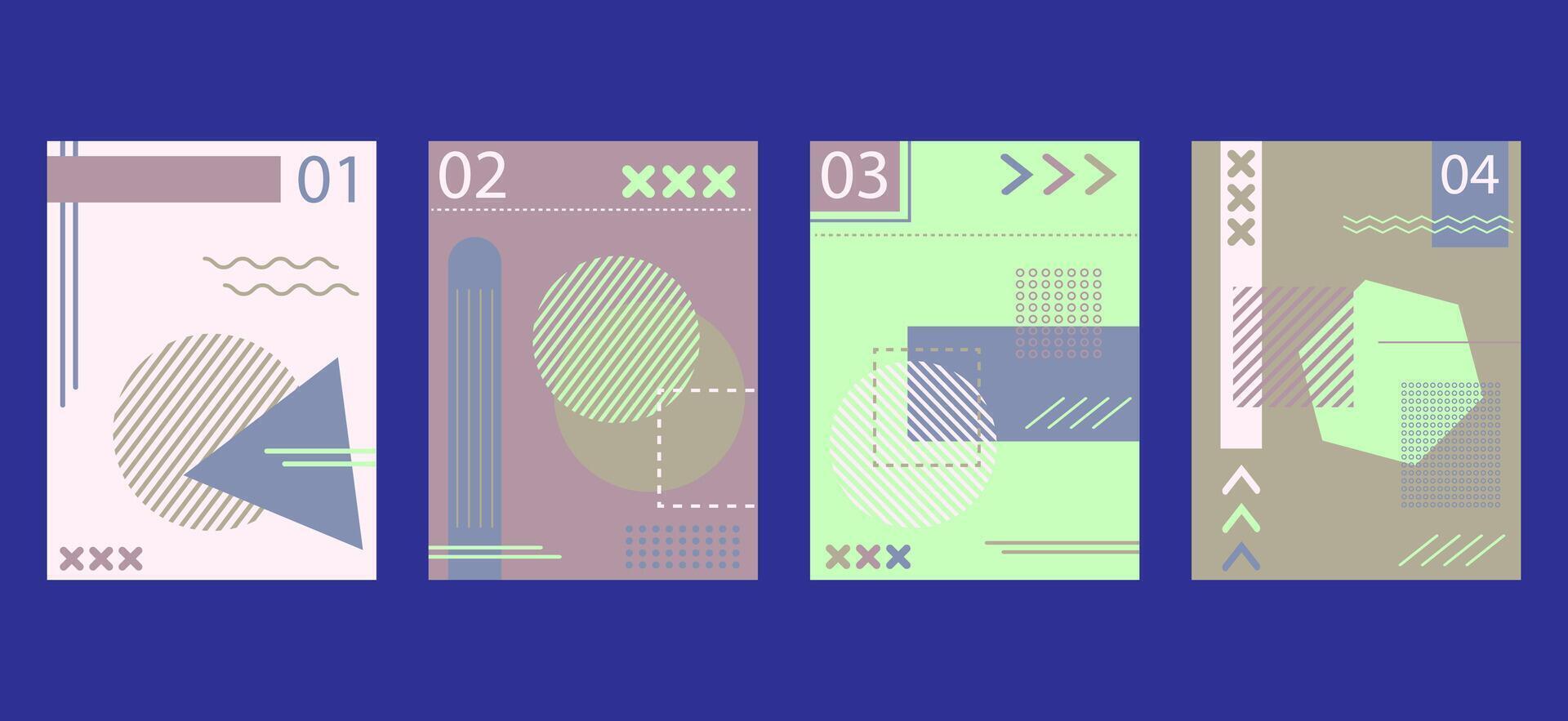 abstract minimalist geometric brochure book covers set in modern design. Memphis style background templates with circle, triangle, hexagonal and squares shapes vector