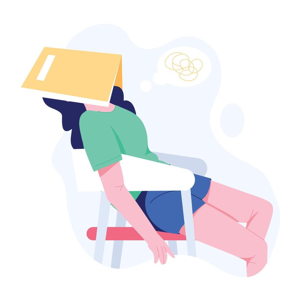 A flat illustration of exhausted woman vector
