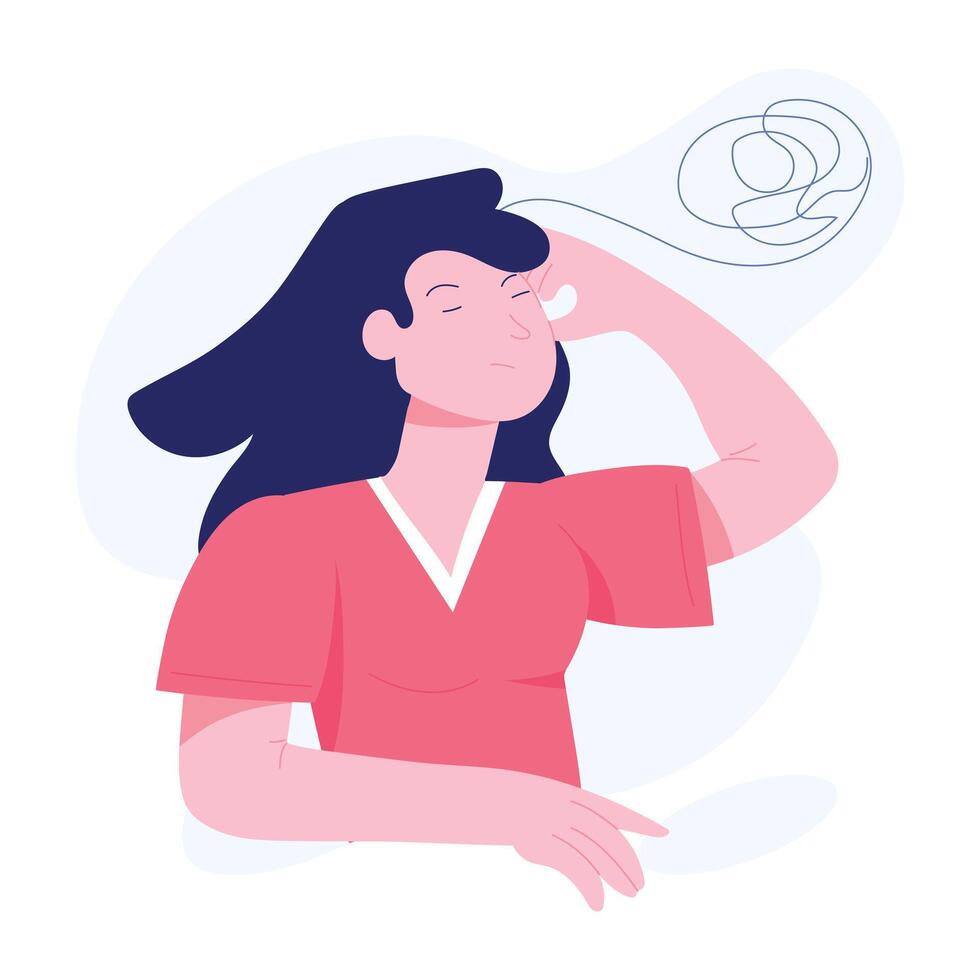 A flat character illustration of overthinking girl vector