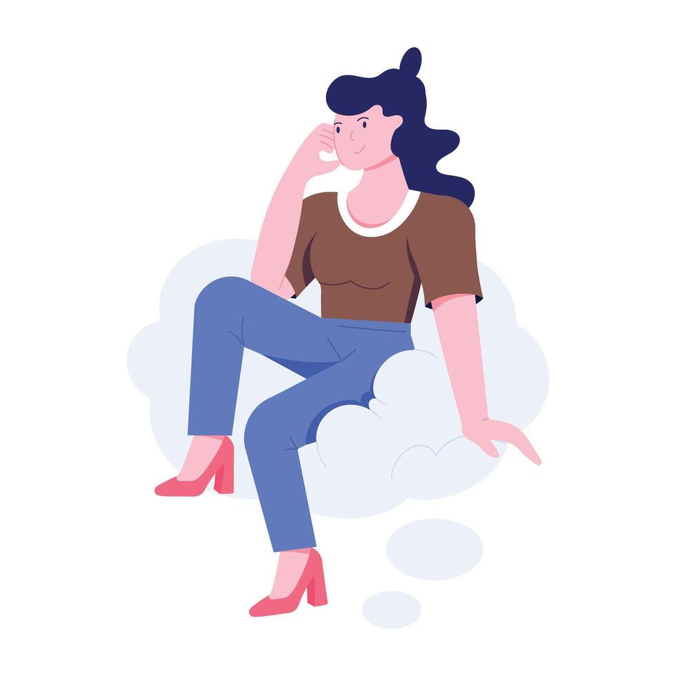 Woman fantasizing illustration in flat style vector