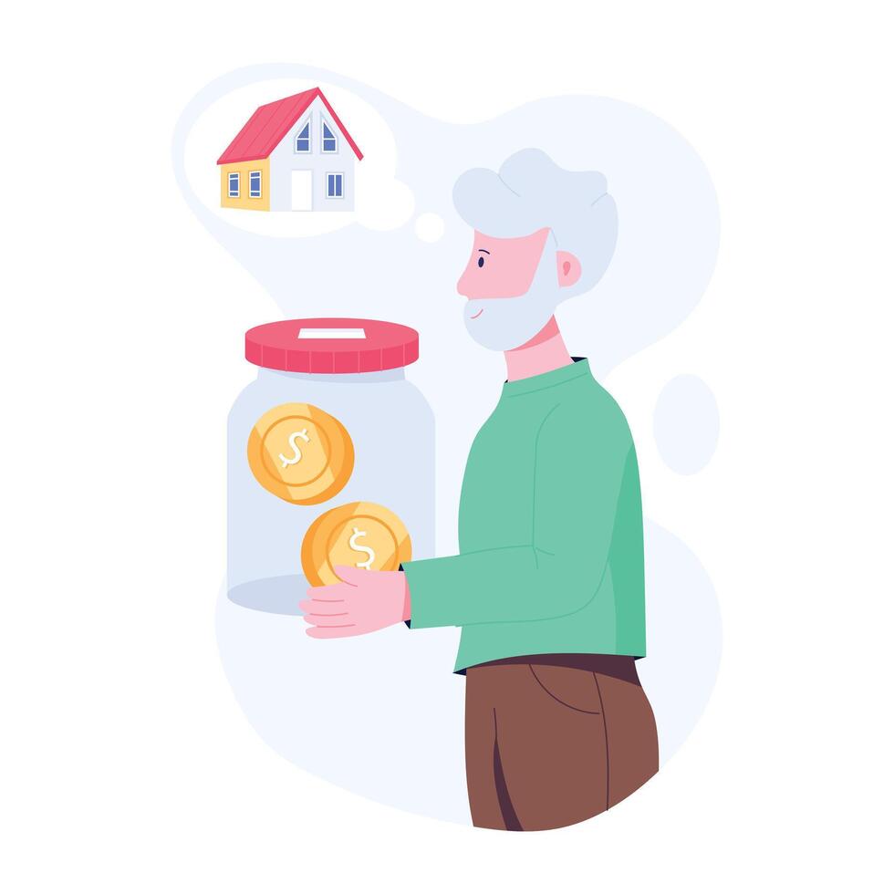A flat character illustration of house dream vector