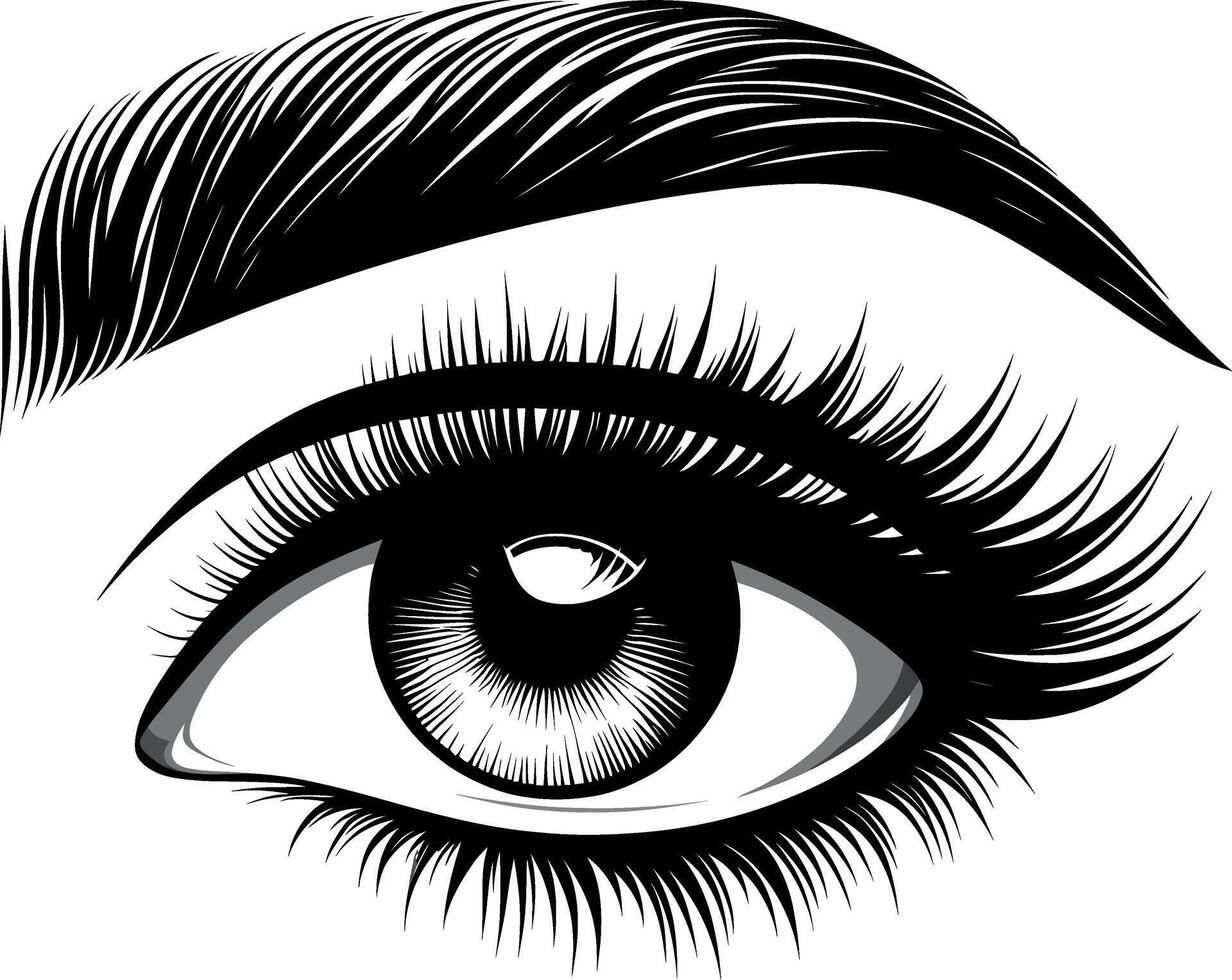 eye with eye brow black and white silhouette isolated design vector