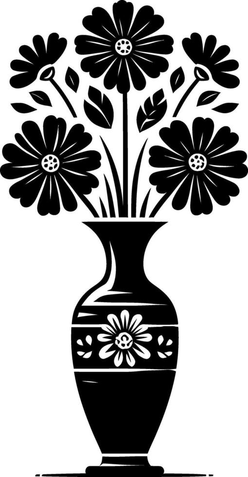 Flower vase silhouette black hand drawn isolated on white background vector