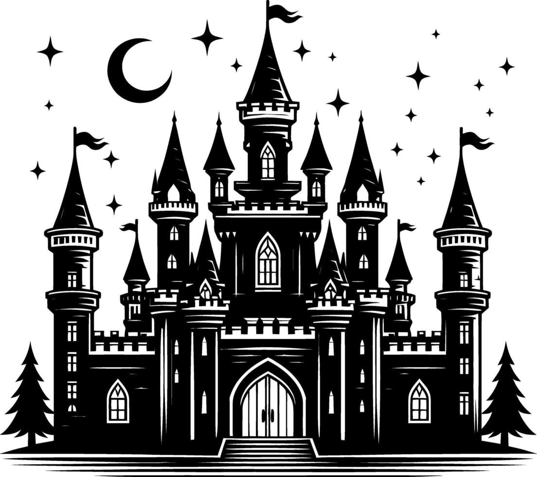 Castle silhouette illustration on black and white background vector
