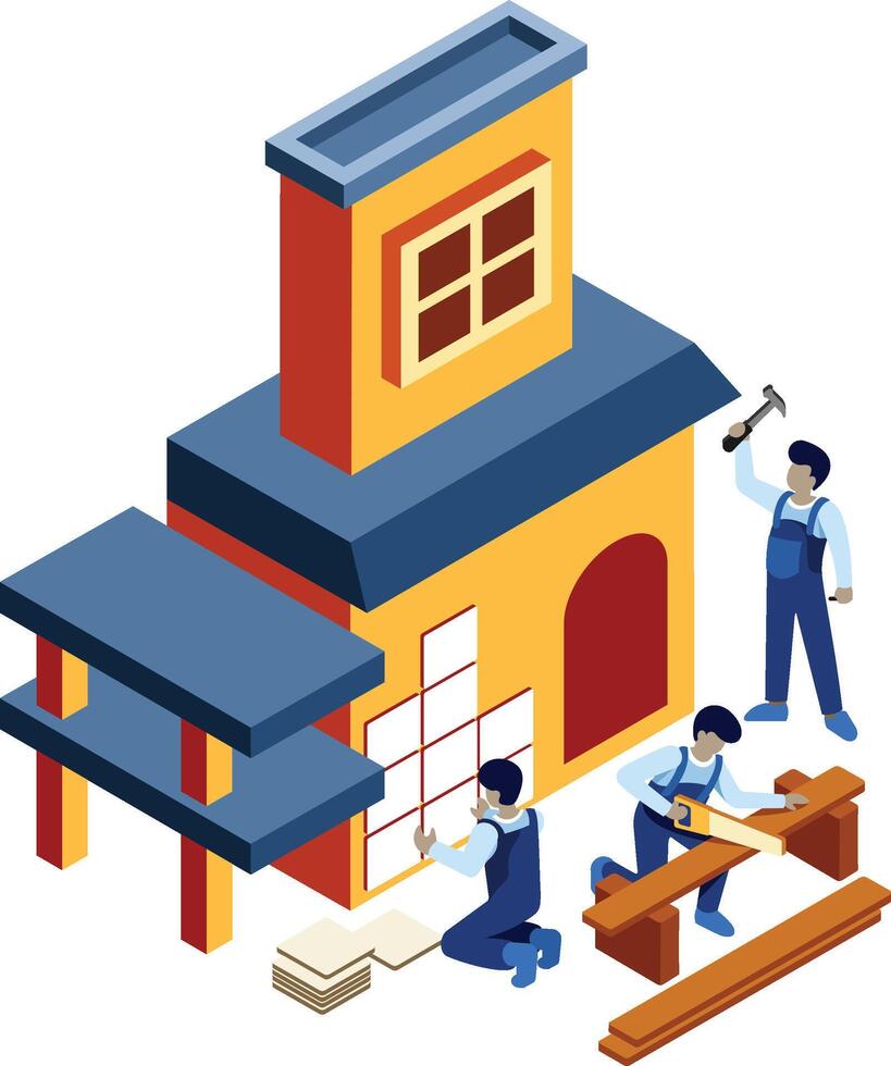 Isometric Build a House Illustration vector