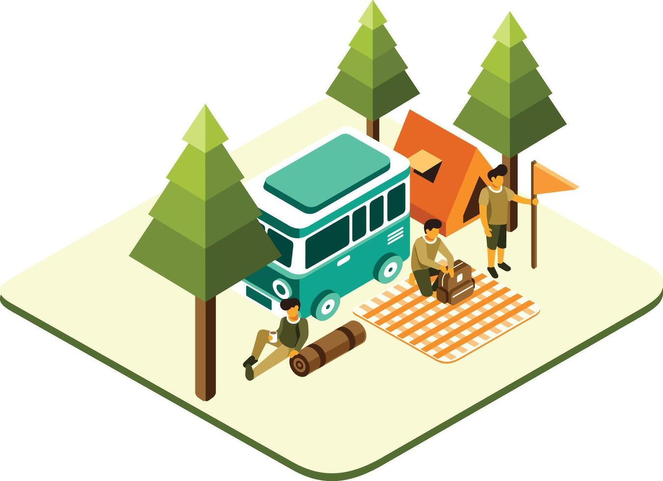 Isometric Picnic and Camping Illustration vector