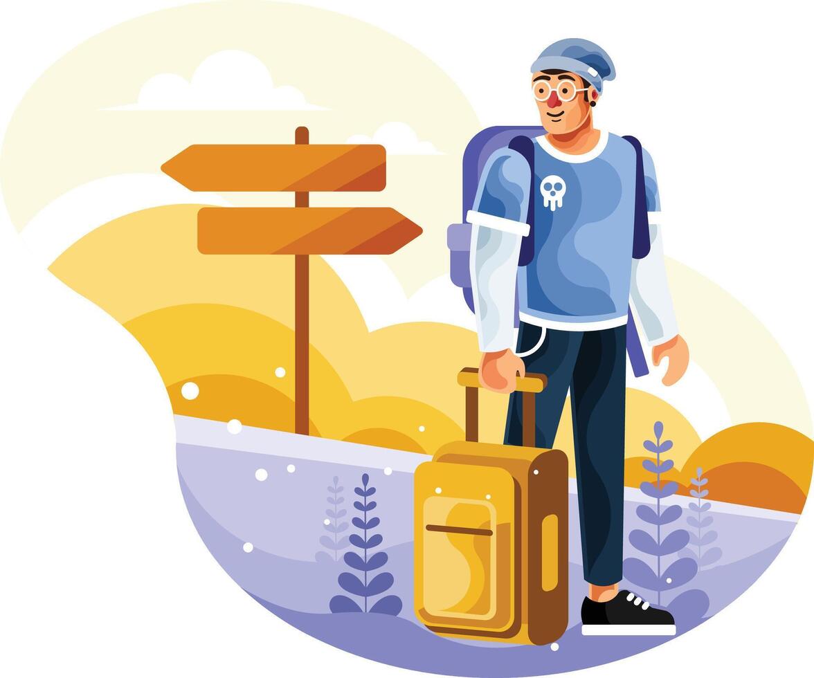 Backpackers Carry Suitcases to Travel vector