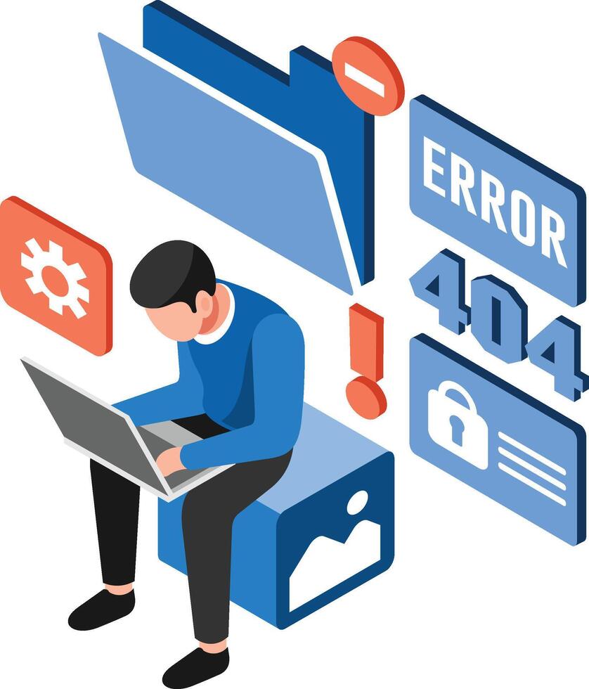 Isometric Error System Laptop Illustration vector