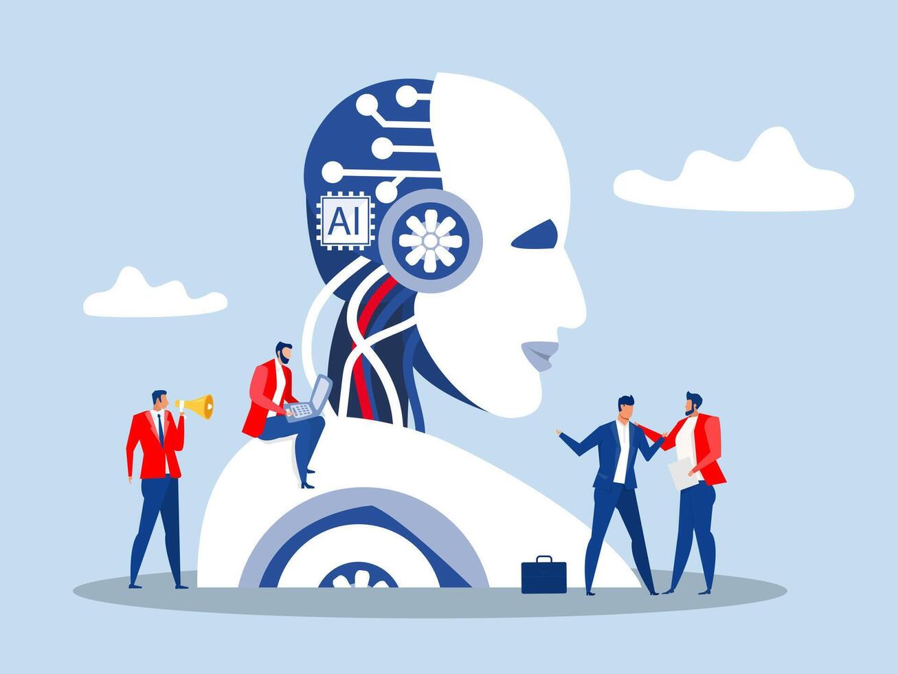 Business industry robot factory concept Robotic system control put AI processing chip into human brain with AI, Artificial Intelligence,robot and automation innovation concept vector