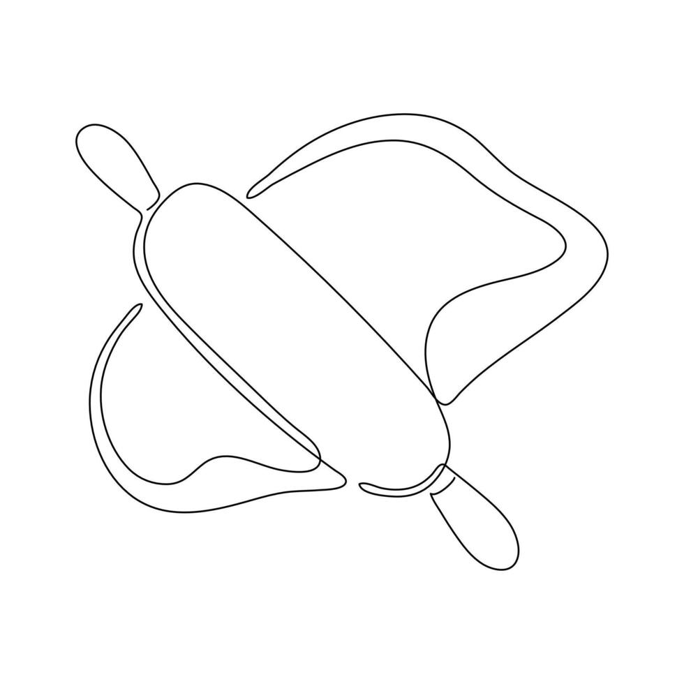 continuous line drawing of dough being rolled. Healthy food and kitchen appliance illustration and concept vector
