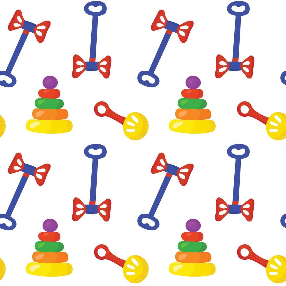 Children toys seamless pattern colorful cartoon style illustration. vector