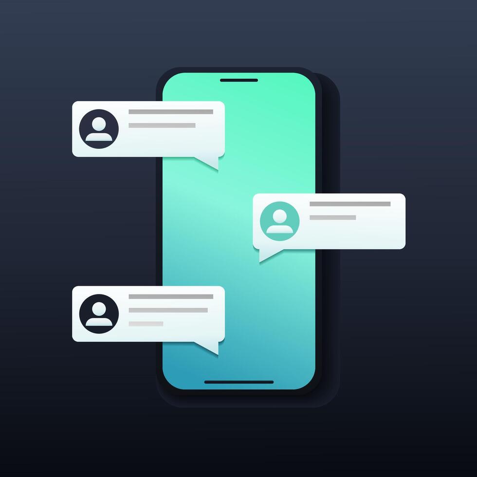 Chat messages notification with text preview on smartphone. Messages bubbles with user profile. Online talking, speak, conversation, dialog concept vector