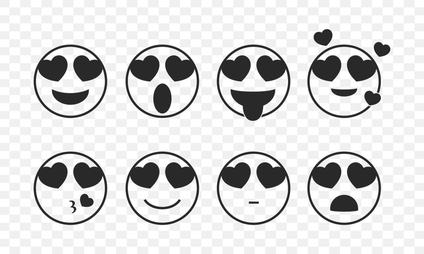 Set of emoji love icon. Emoticon with heart. Cute expression vector