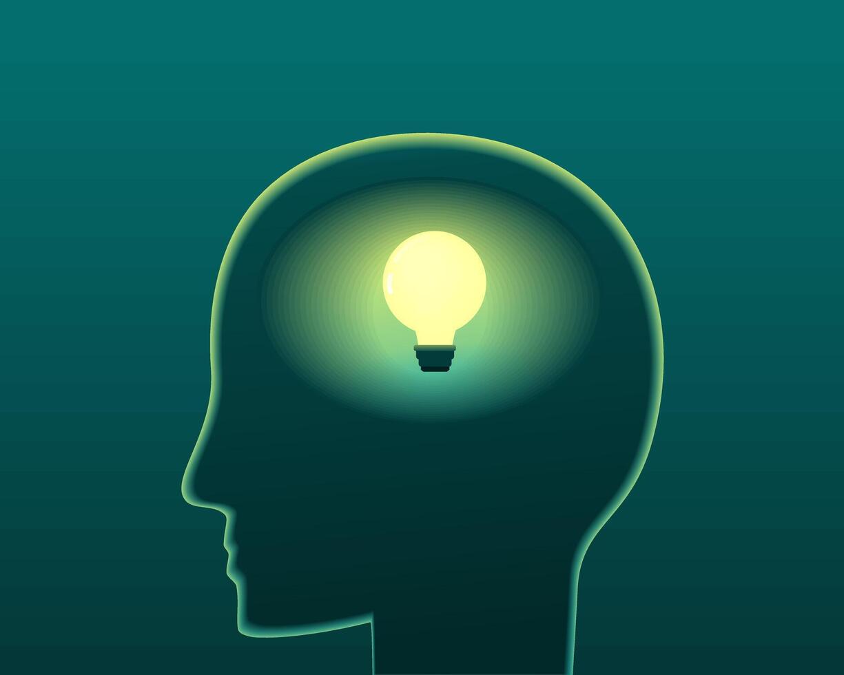 Silhouette of a head with bright shining lights. Get inspiration and innovation vector
