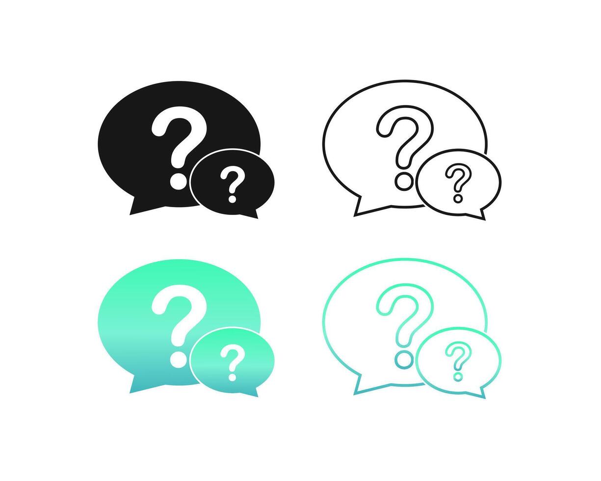 Set of question icon. Two chat speech message bubbles with question marks. FAQ or forum icon. Communication concept vector