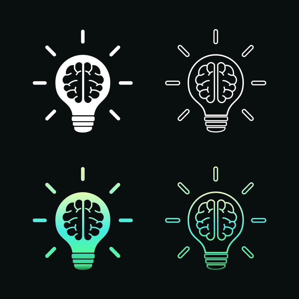 Set of light bulb with a brain inside. Creating ideas, mind thinking concept vector