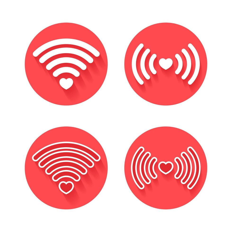 Set of heart wifi. Love signal. Wifi hotspot signal icon with heart. Heart signal. Love connection vector
