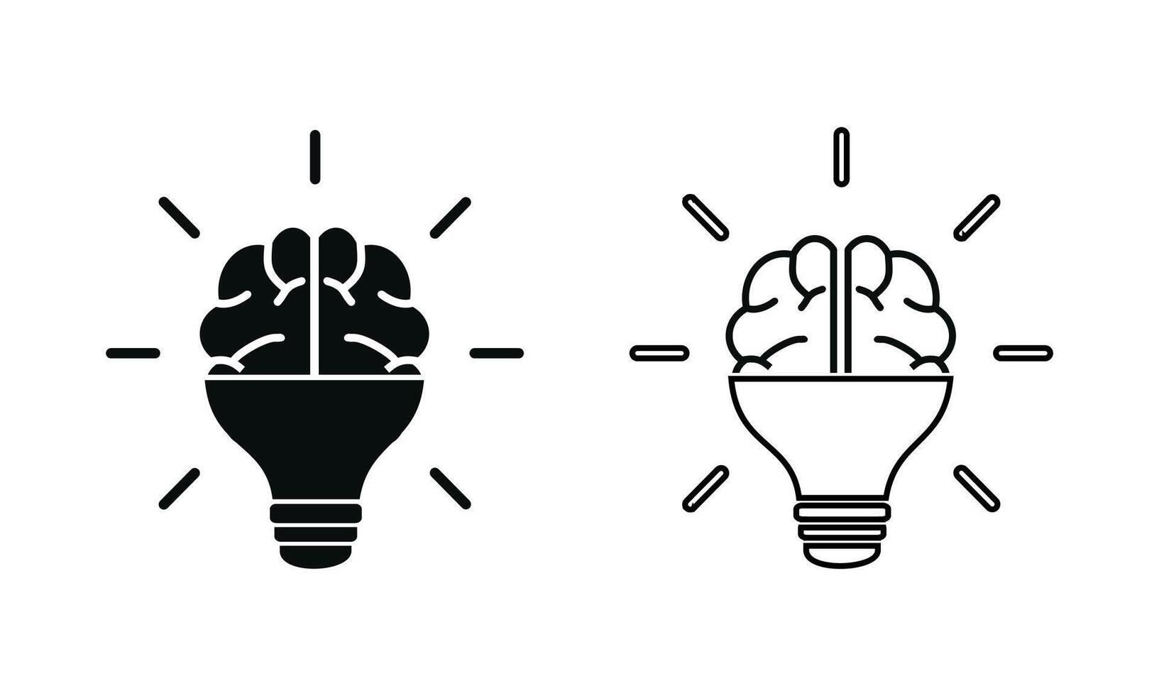 Set of brain light bulb icon. Brains in the lights vector