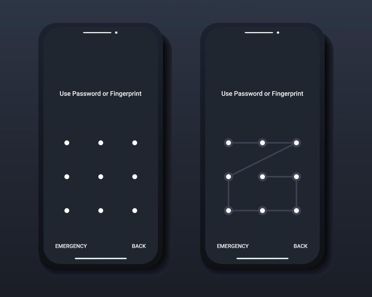 Set of passcode interface for lock screen login or enter password pages on smartphone. Pattern screen lock vector