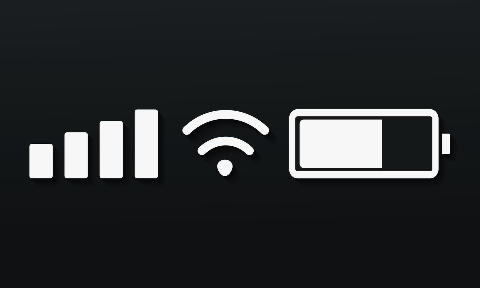 Set of status bar icon. Mobile phone system icons. Signal, wifi, and battery charge level vector