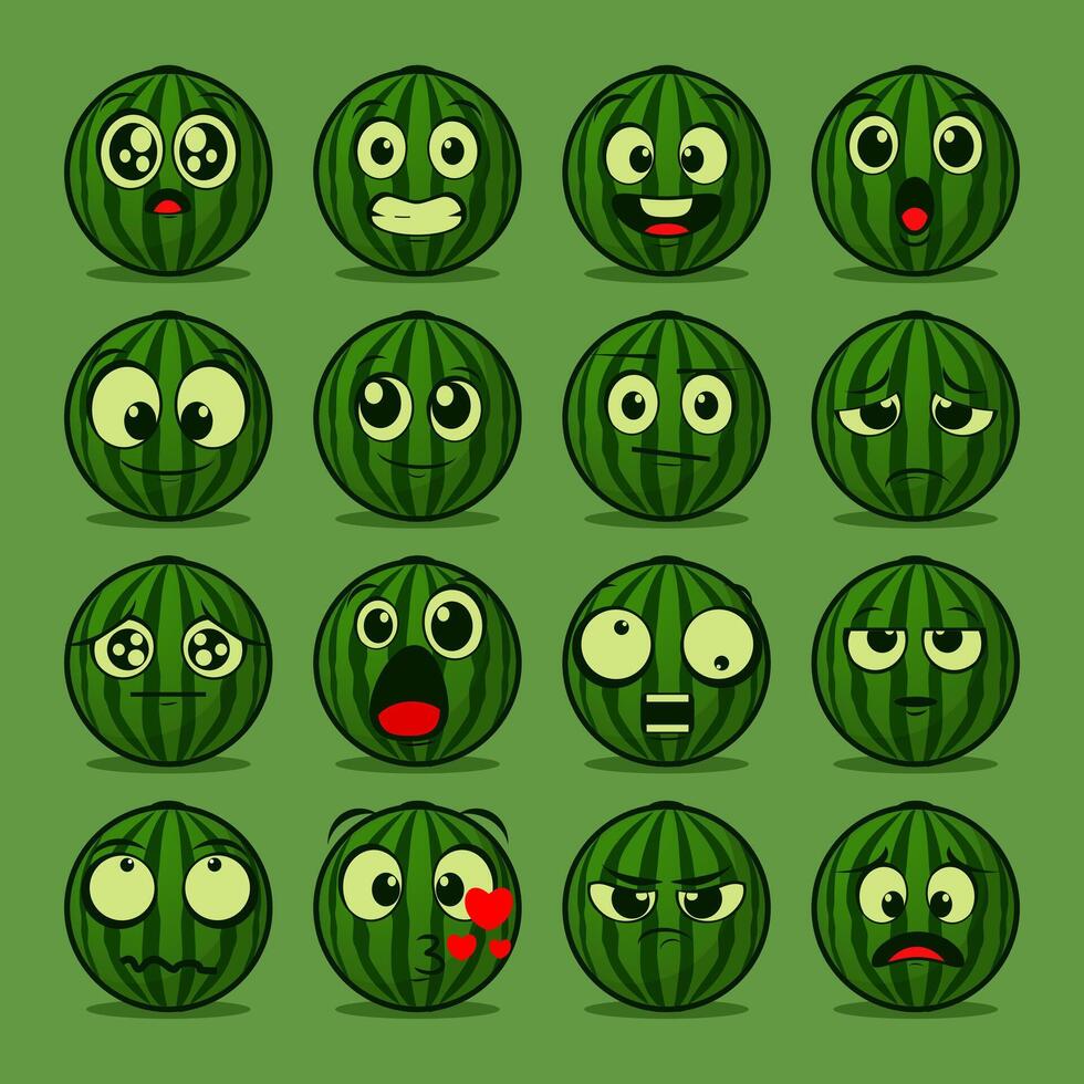 Watermelon cute character emoji. Summer fruit with emoticon vector