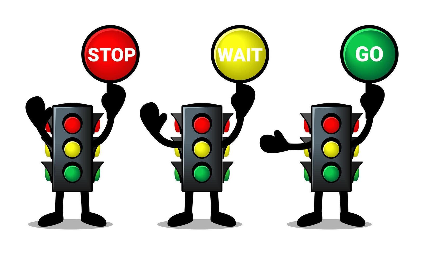 Set of traffic light cartoon character illustration vector