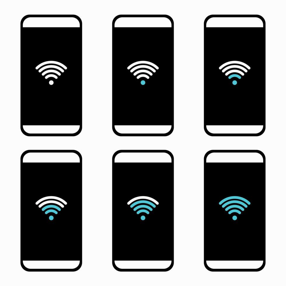 Set of mobile with wifi signal on the screen. icon. Wifi signal notification concept sign vector