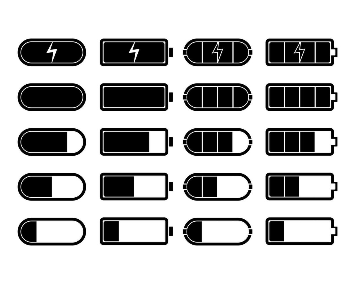 Set of battery phone icon. Discharged and fully charged battery smartphone symbol vector