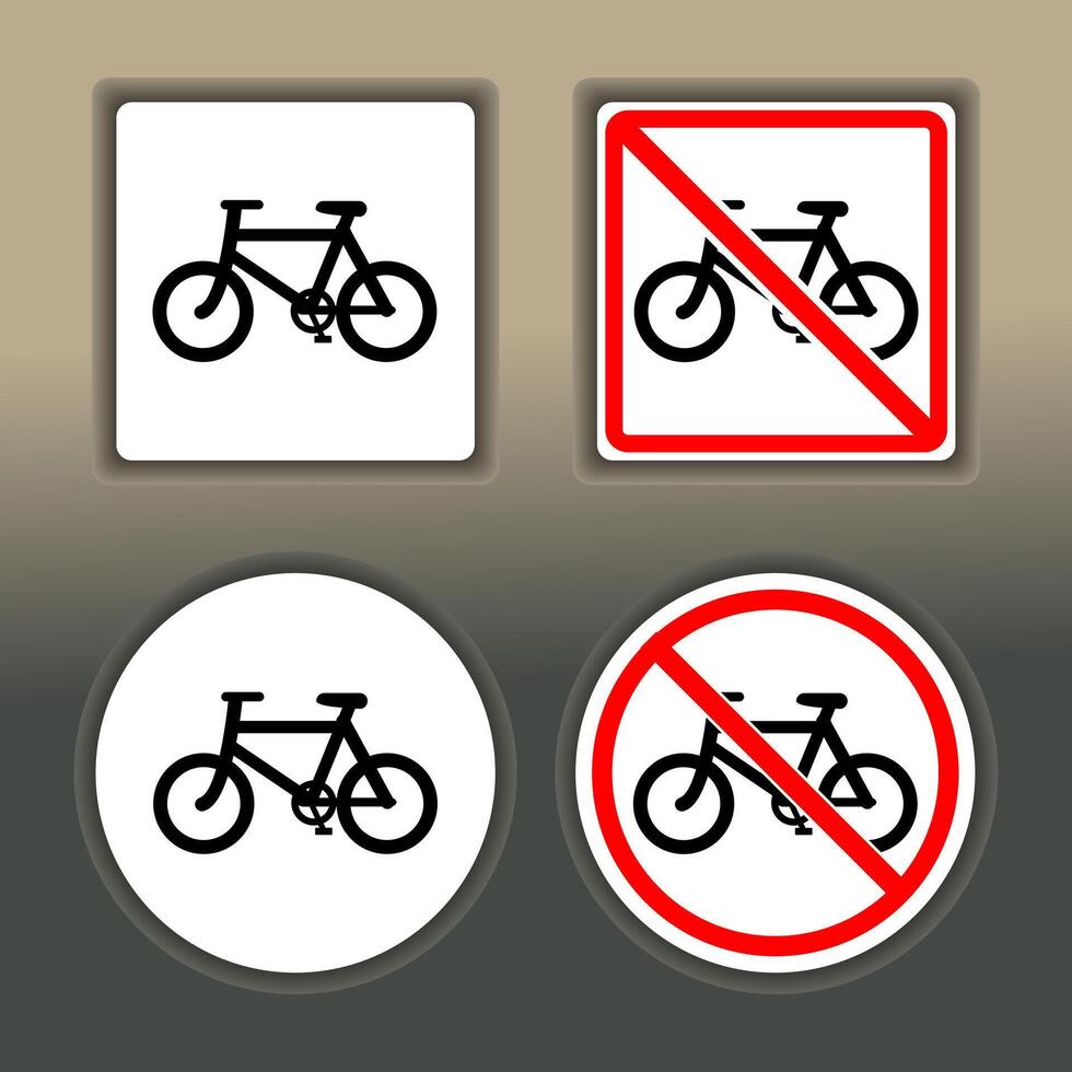 Set of bicycle sign. No bicycle sign. Cycling area vector
