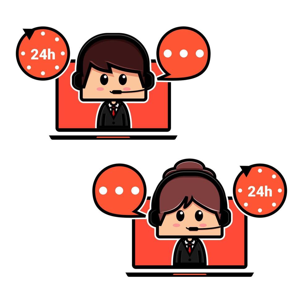 Call center help desk hotline cartoon. Customer service vector