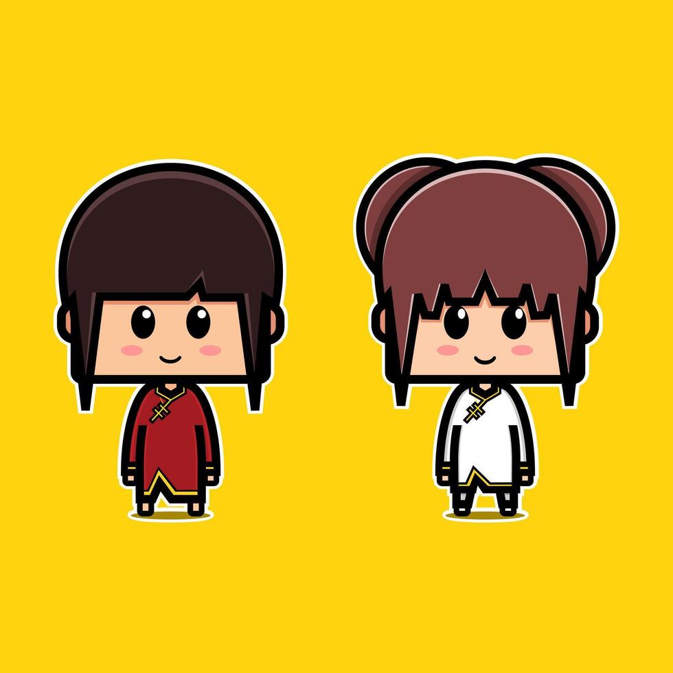 Two cute chinese girl character vector