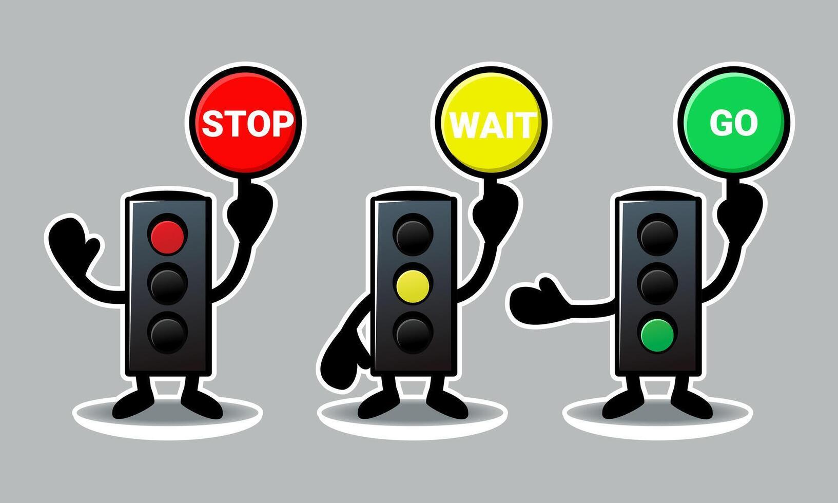 Set of traffic light cartoon character illustration vector