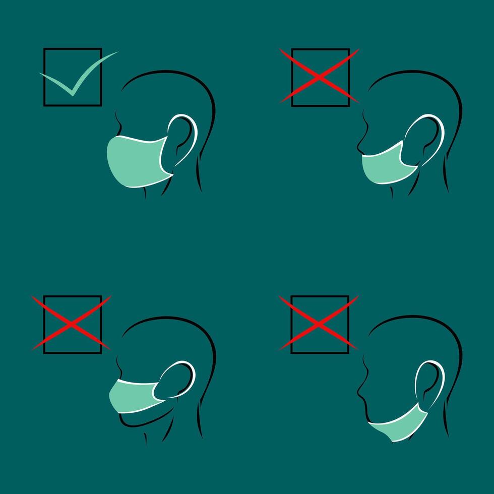 How to wearing protective mask correctly vector