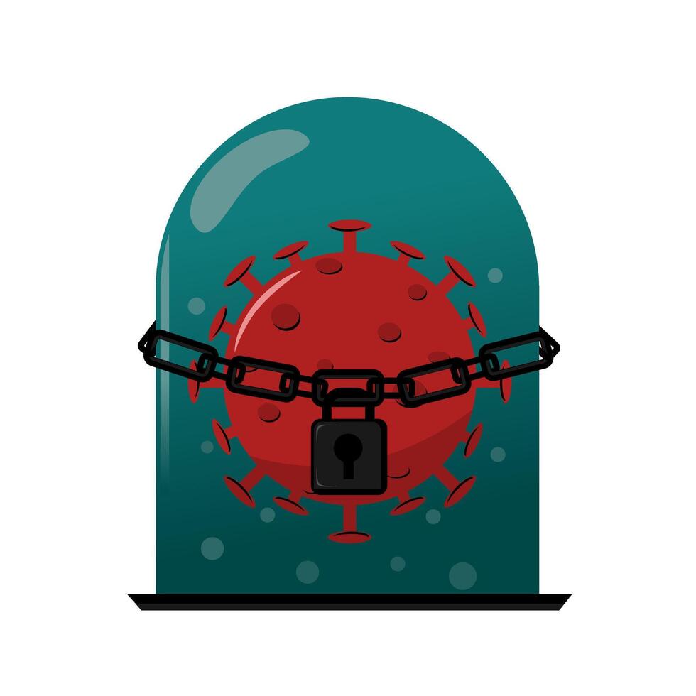 Virus locked up in a tube design. Virus in prison, chained with padlock symbol vector