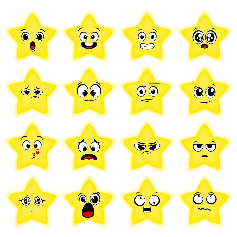 Set of Cute star cartoon character vector