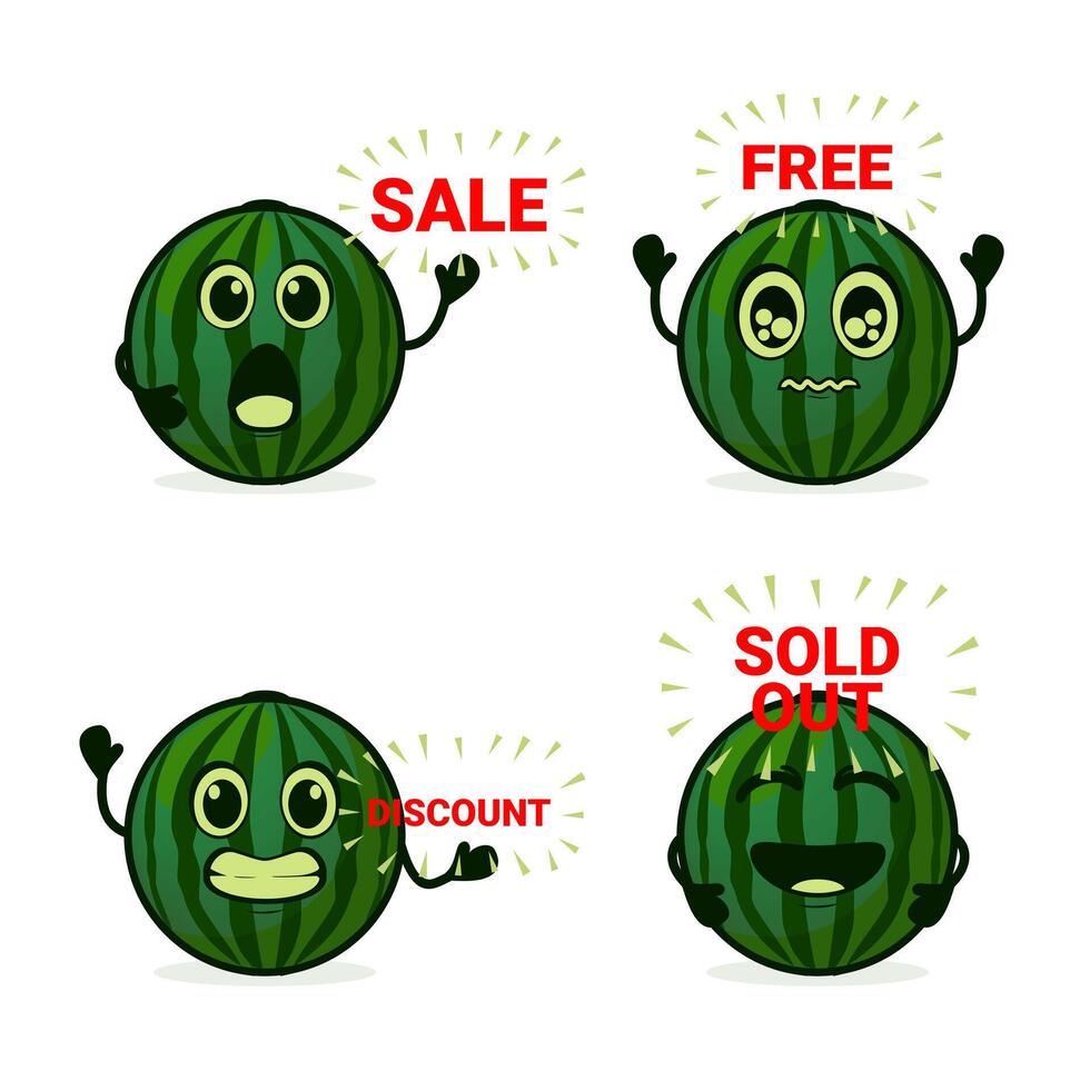 Watermelon cute character emoji. Summer fruit with emoticon vector