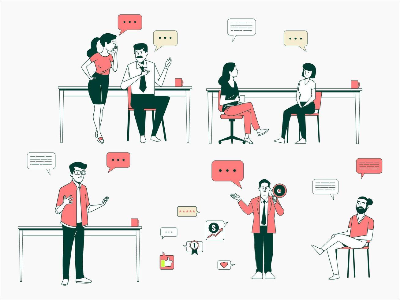 people talking at a table with speech bubbles vector