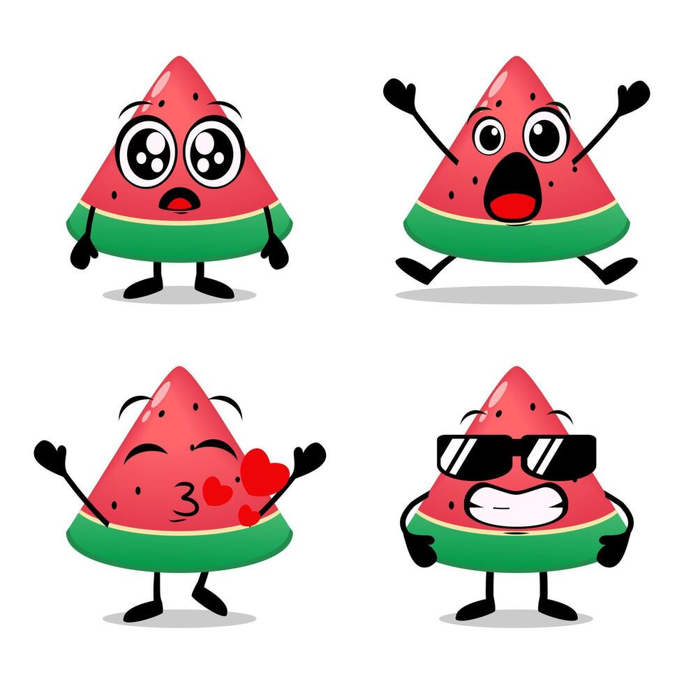 Set of cute watermelon slice character vector