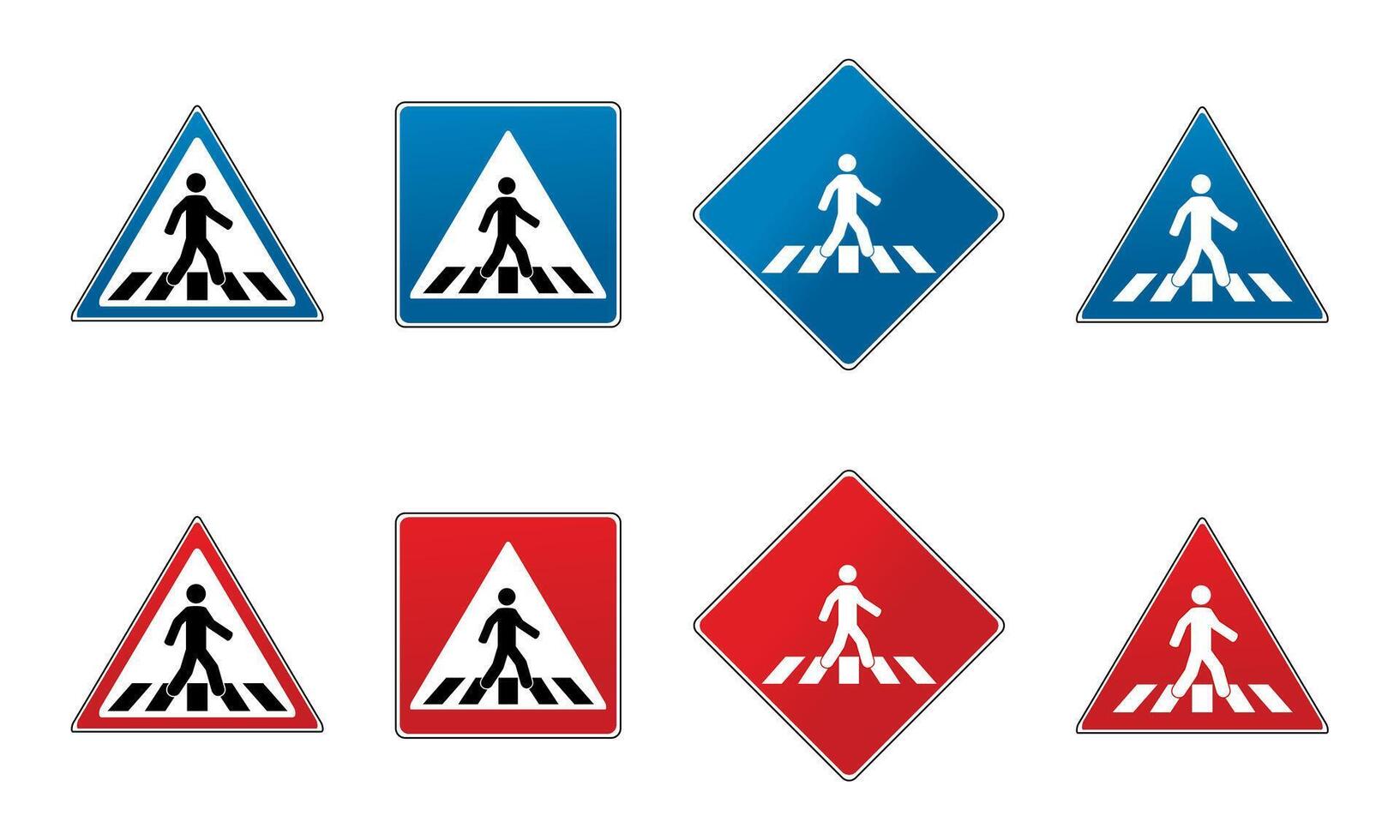Set of pedestrian crossing signboard. Crosswalk sign vector