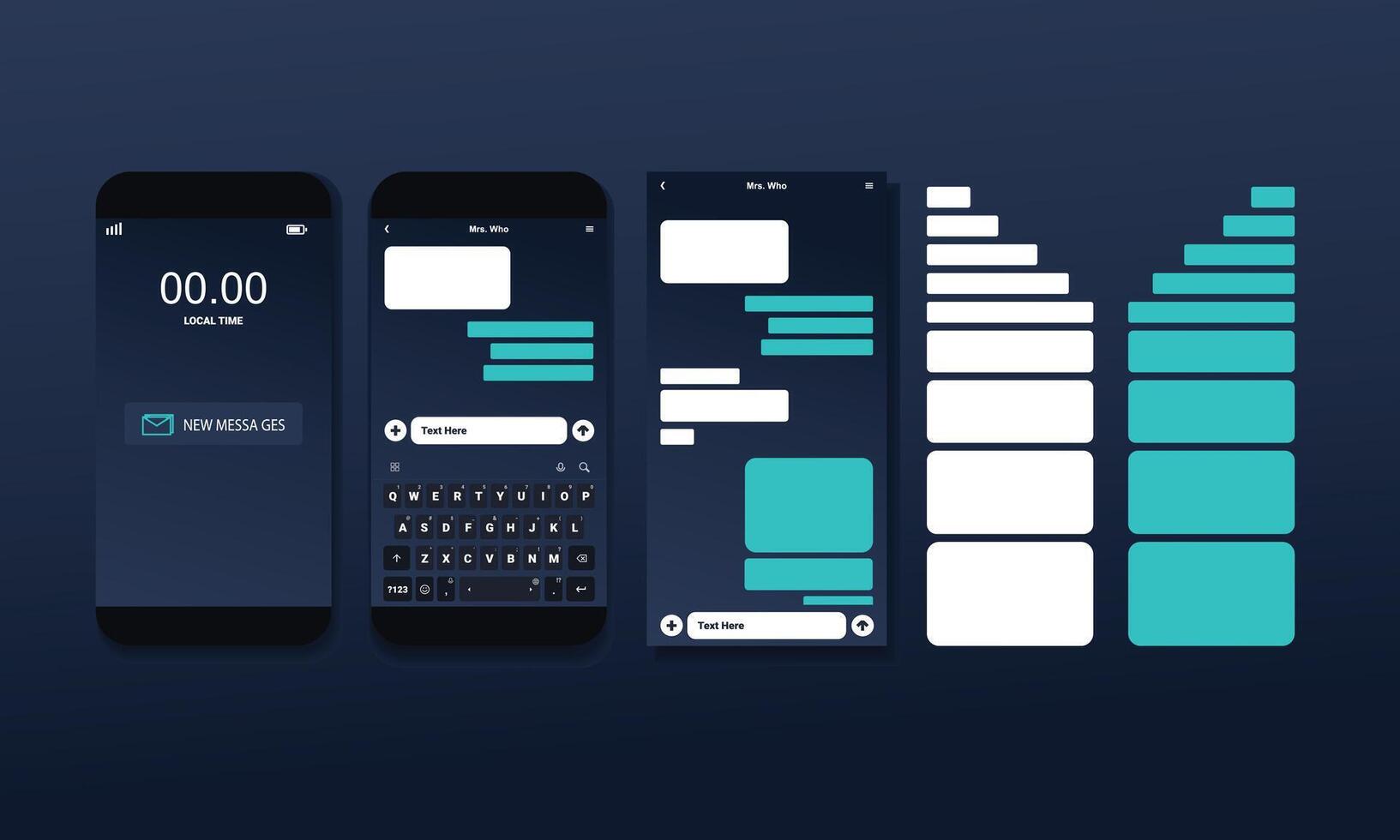 Set of smart phones chatting sms template. Bubbles messages chat vector